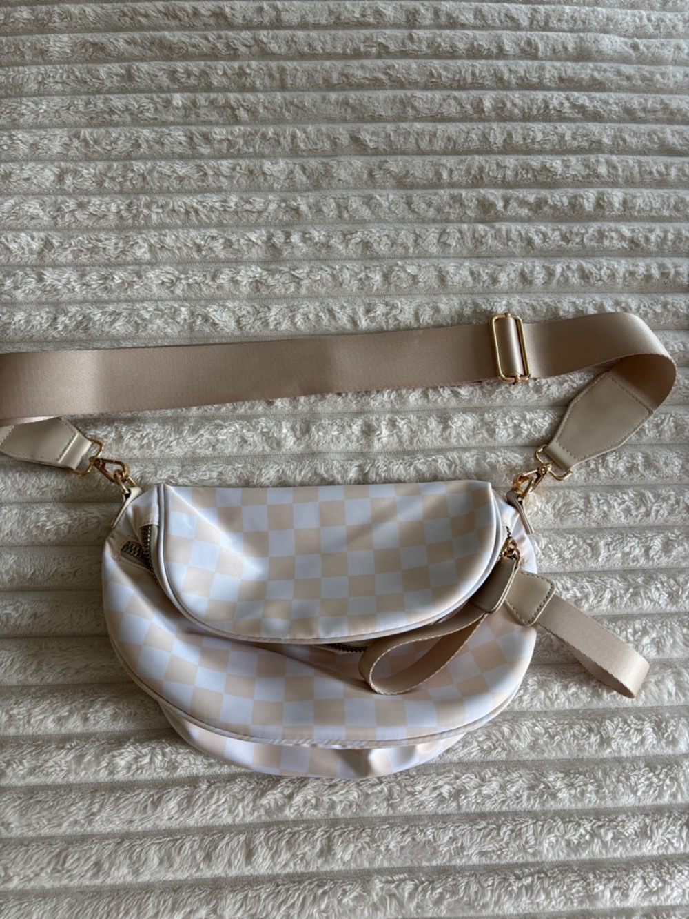 Classic Cream Check Crossbody Bag with Adjustable Strap